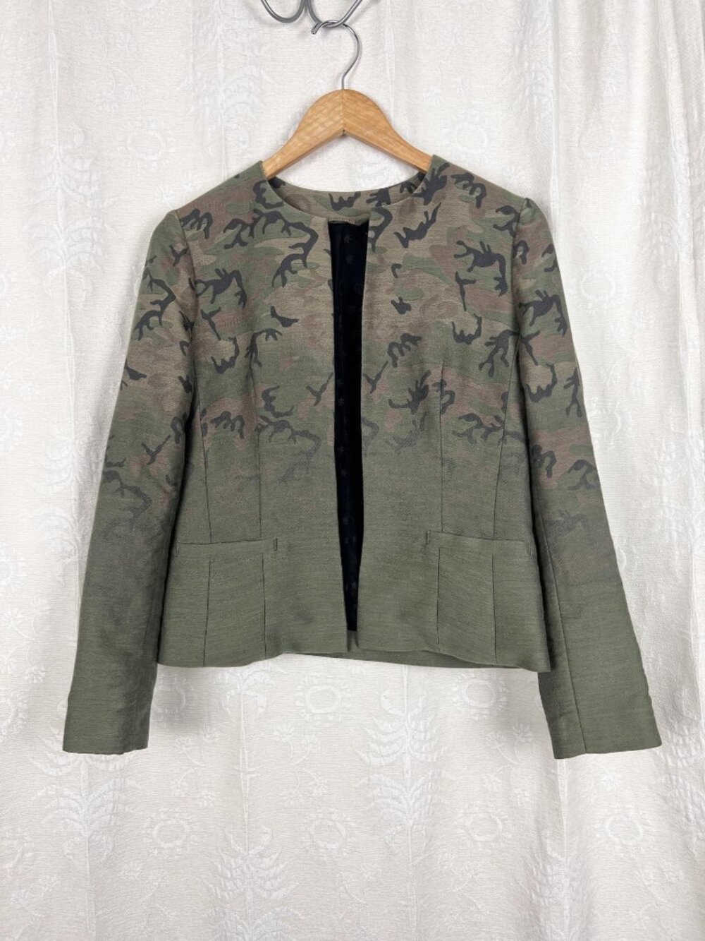 Lucien Pellat-Finet camo open jacket green & khaki skulls embroidered blazer S